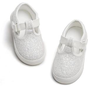 imageGINFIVE Toddler Girls Sneakers Little Girls Slip On Shoes Glitter Sneakers ToddlerGs05white