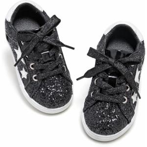 imageGINFIVE Toddler Girls Sneakers Little Girls Slip On Shoes Glitter Sneakers ToddlerGs06black