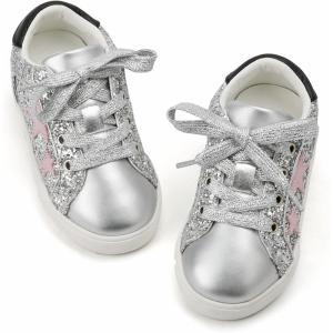 imageGINFIVE Toddler Girls Sneakers Little Girls Slip On Shoes Glitter Sneakers ToddlerGs06silver