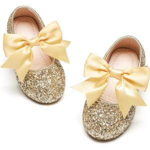 imageGINFIVE Toddler Girls Dress Shoes Little Girls Mary Janes Ballerina Flats Shoes ToddlerGl06gold