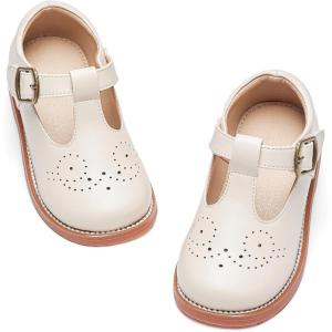 imageGINFIVE Toddler Girls Dress Shoes Little Kids Flats School Mary Janes ShoesGf287off White