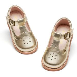 imageGINFIVE Toddler Girls Dress Shoes Little Kids Flats School Mary Janes ShoesGg02gold