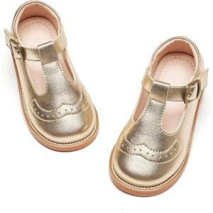 imageGINFIVE Toddler Girls Dress Shoes Little Kids Flats School Mary Janes ShoesGg03gold