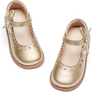 imageGINFIVE Toddler Girls Dress Shoes Little Kids Flats School Mary Janes ShoesGg05gold