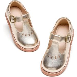 imageGINFIVE Toddler Girls Dress Shoes Little Kids Flats School Mary Janes ShoesGn51gold
