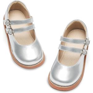 imageGINFIVE Toddler Girls Dress Shoes Little Kids Flats School Mary Janes ShoesGn53silver