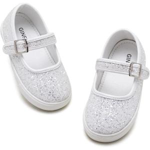 imageGINFIVE Toddler Girls Sneakers Little Girls Slip On Shoes Glitter Sneakers ToddlerGm01white