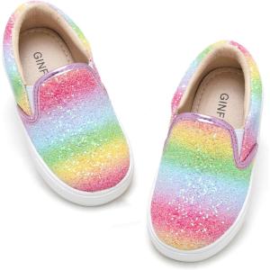 imageGINFIVE Toddler Girls Sneakers Little Girls Slip On Shoes Glitter Sneakers ToddlerGm02rainbowpink