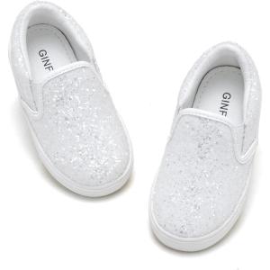 imageGINFIVE Toddler Girls Sneakers Little Girls Slip On Shoes Glitter Sneakers ToddlerGm02white