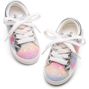 imageGINFIVE Toddler Girls Sneakers Little Girls Slip On Shoes Glitter Sneakers ToddlerGm03rainbow Silver