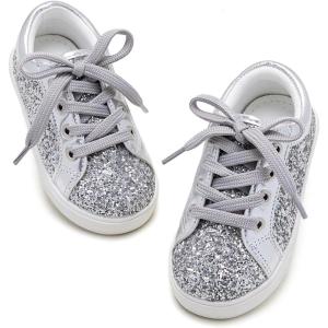 imageGINFIVE Toddler Girls Sneakers Little Girls Slip On Shoes Glitter Sneakers ToddlerGm03silver