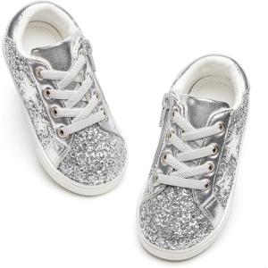 imageGINFIVE Toddler Girls Sneakers Little Girls Slip On Shoes School Sneakers ToddlerGm06silver