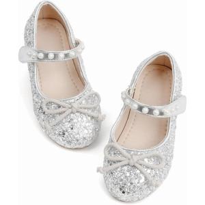 imageGINFIVE Toddler Girls Dress Shoes Little Girls Mary Janes Ballerina Flats Shoes ToddlerGf390silver