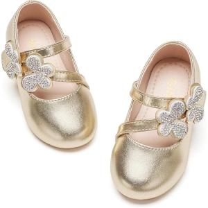 imageGINFIVE Toddler Girls Dress Shoes Little Girls Mary Janes Ballerina Flats Shoes ToddlerGg12gold