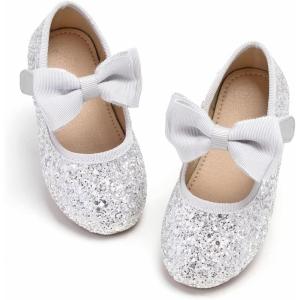 imageGINFIVE Toddler Girls Dress Shoes Mary Janes Ballerina Flats for Girls Shoes ToddlerGf381silve
