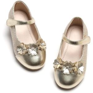 imageGINFIVE Toddler Girls Dress Shoes Little Girls Mary Janes Ballerina Flats Gold Shoes Toddler 7