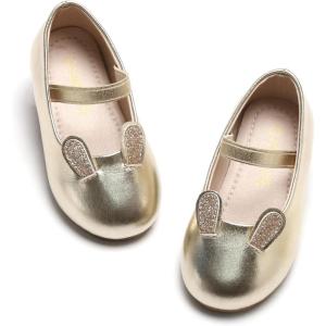 imageGINFIVE Toddler Girls Dress Shoes Mary Janes Ballerina Flats for Girls Gold Shoes Toddler 6