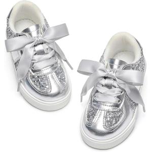 imageGINFIVE Toddler Girls Sneakers Little Girls Slip On Shoes Glitter Sneakers ToddlerGm10silver