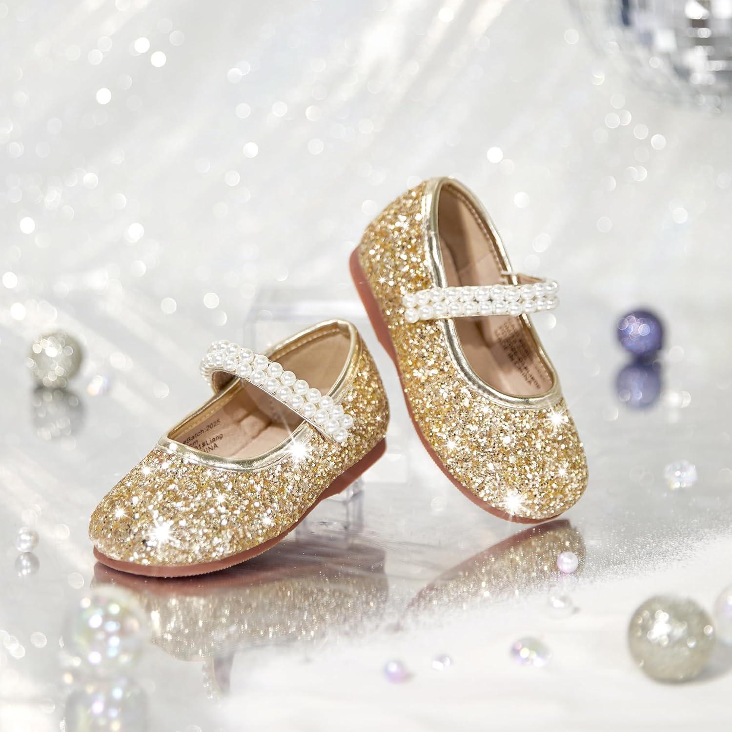 imageGINFIVE Toddler Girls Dress Shoes Little Girls Mary Janes Ballerina Flats Shoes ToddlerGa01gold