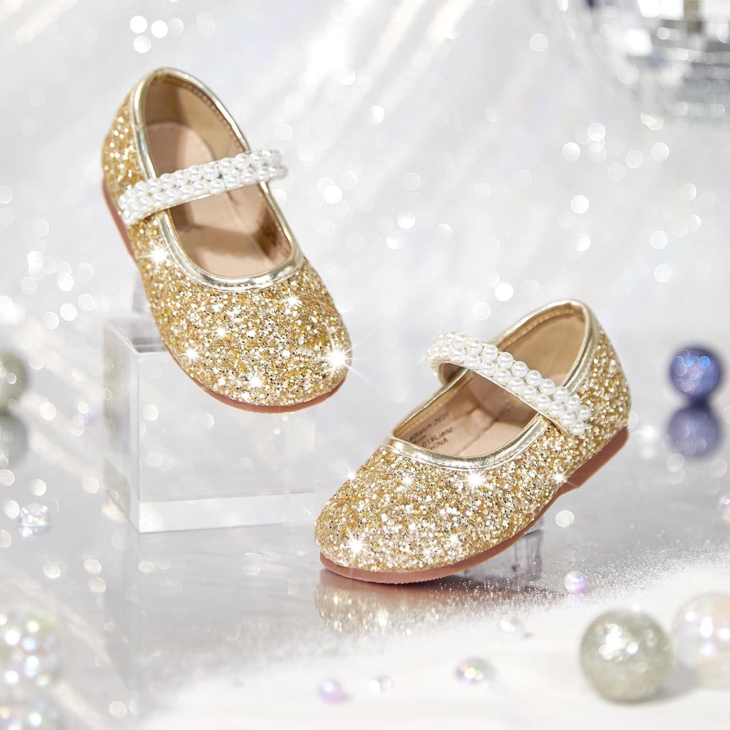 imageGINFIVE Toddler Girls Dress Shoes Little Girls Mary Janes Ballerina Flats Shoes ToddlerGa01gold
