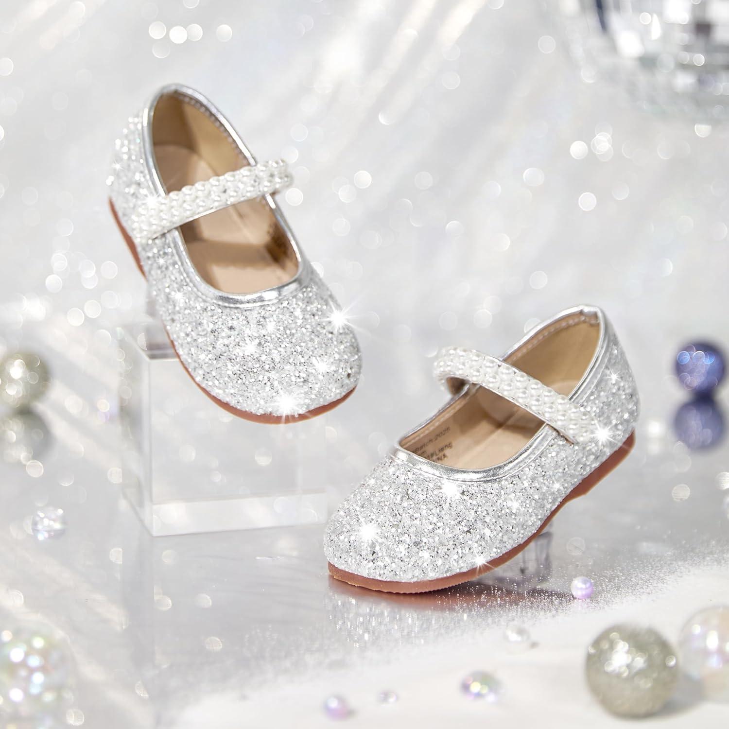 imageGINFIVE Toddler Girls Dress Shoes Little Girls Mary Janes Ballerina Flats Shoes ToddlerGa01silver