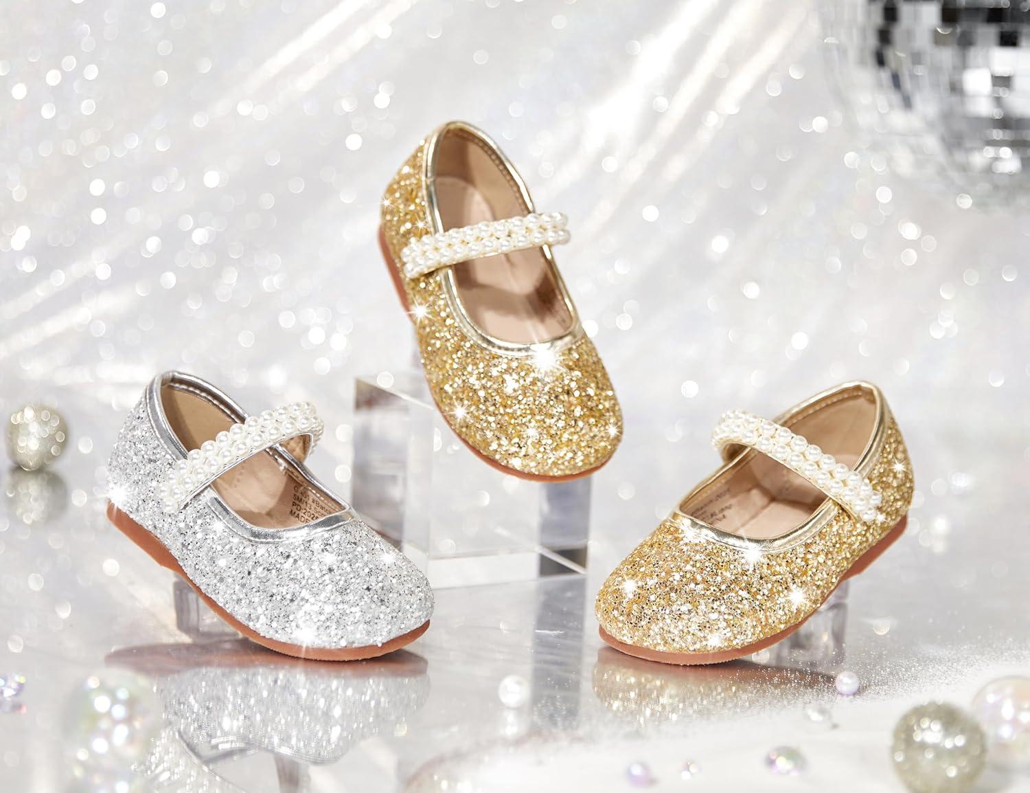 imageGINFIVE Toddler Girls Dress Shoes Little Girls Mary Janes Ballerina Flats Shoes ToddlerGa01silver