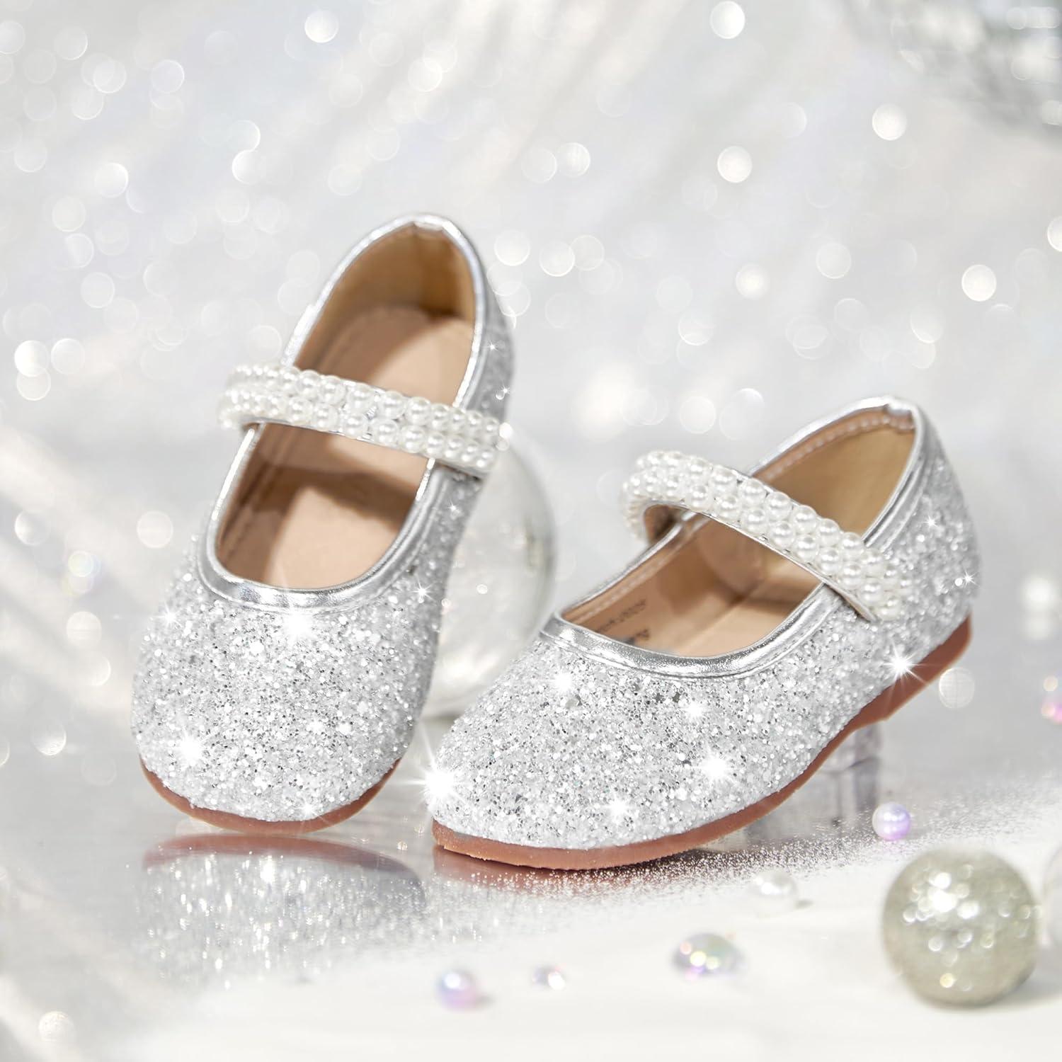imageGINFIVE Toddler Girls Dress Shoes Little Girls Mary Janes Ballerina Flats Shoes ToddlerGa01silver