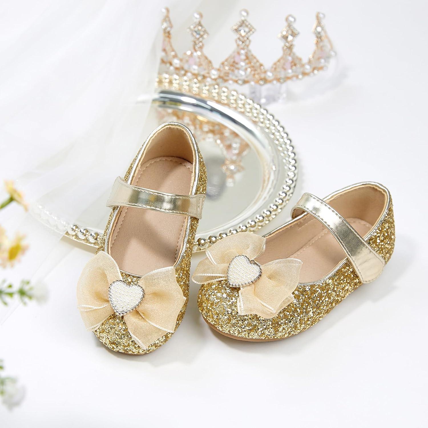 imageGINFIVE Toddler Girls Dress Shoes Little Girls Mary Janes Ballerina Flats Shoes ToddlerGn29gold