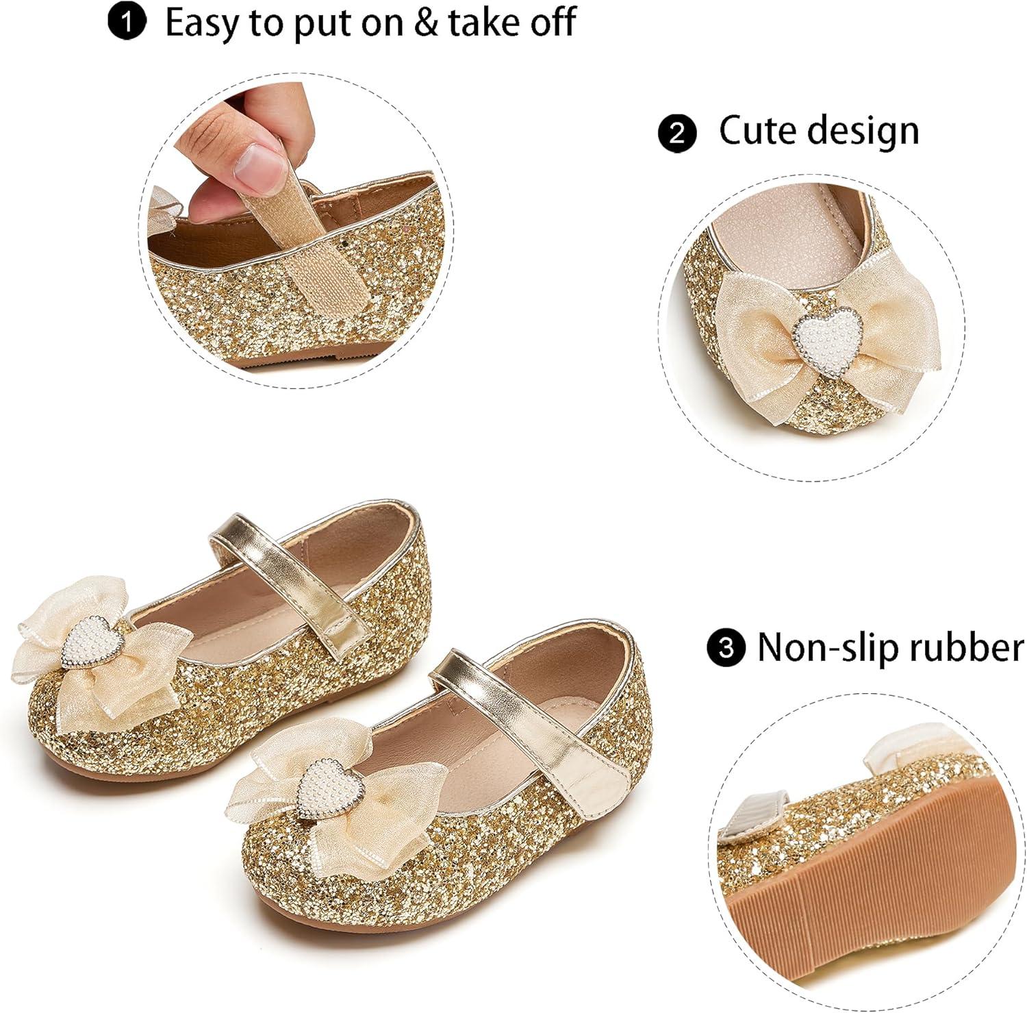 imageGINFIVE Toddler Girls Dress Shoes Little Girls Mary Janes Ballerina Flats Shoes ToddlerGn29gold