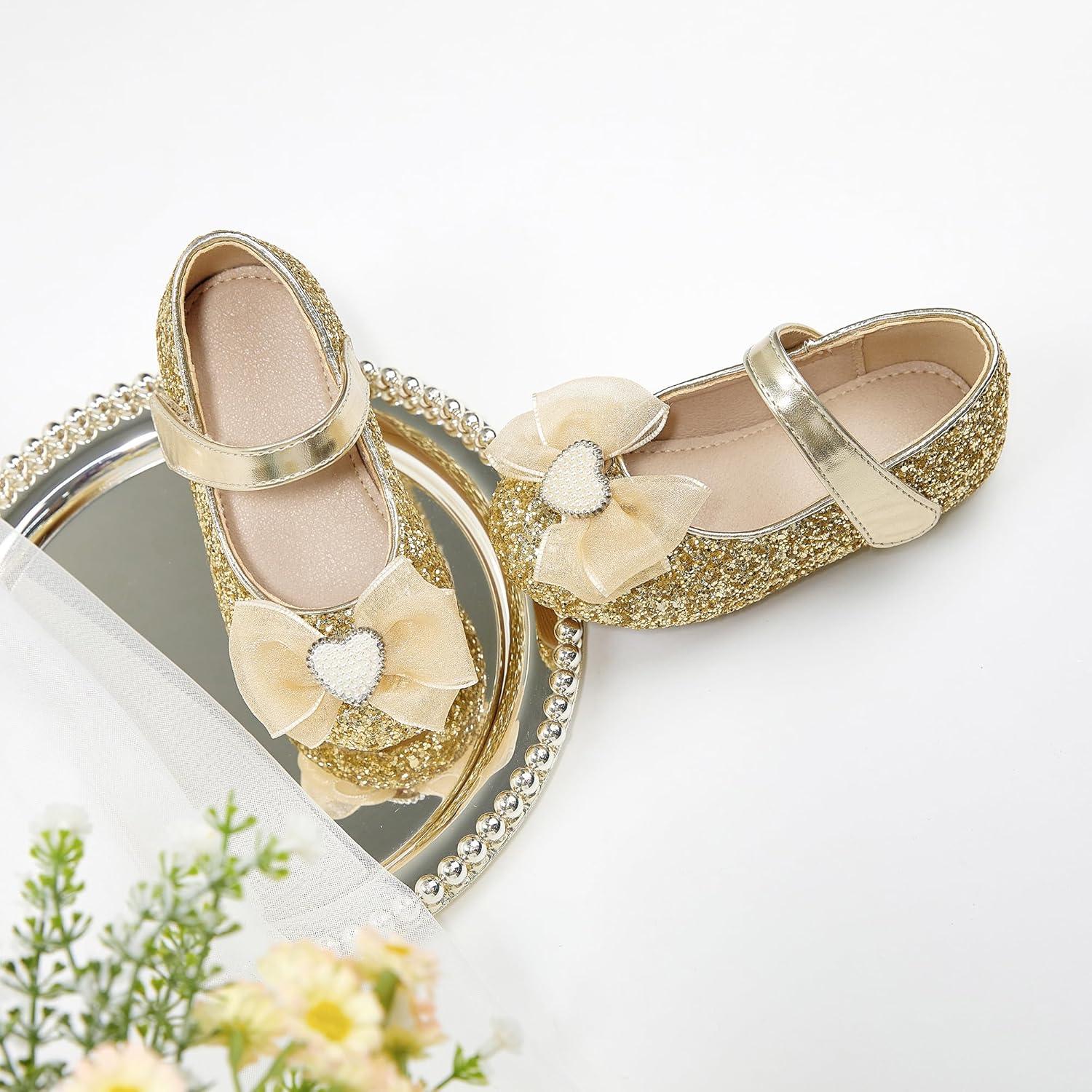 imageGINFIVE Toddler Girls Dress Shoes Little Girls Mary Janes Ballerina Flats Shoes ToddlerGn29gold