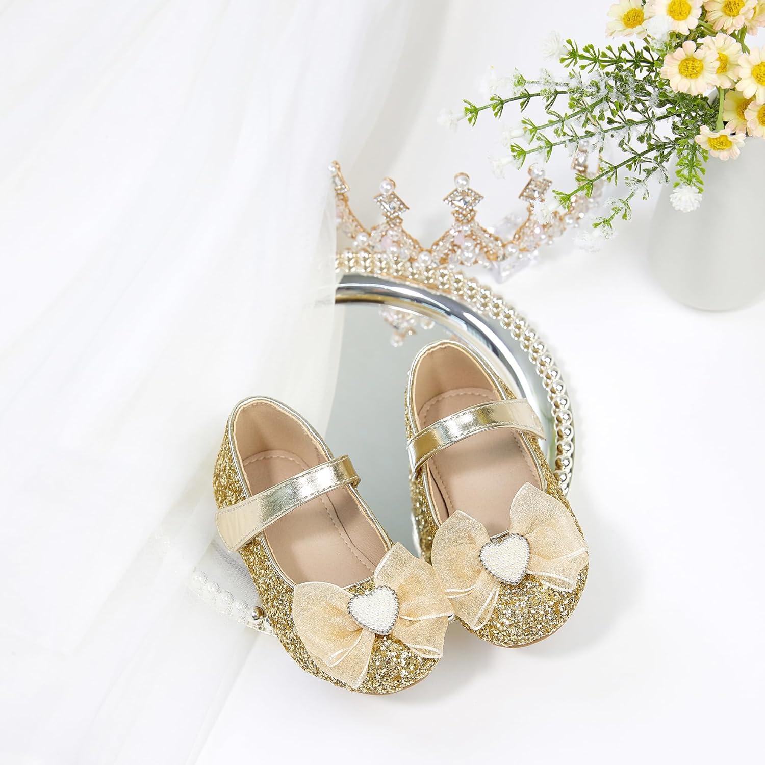 imageGINFIVE Toddler Girls Dress Shoes Little Girls Mary Janes Ballerina Flats Shoes ToddlerGn29gold