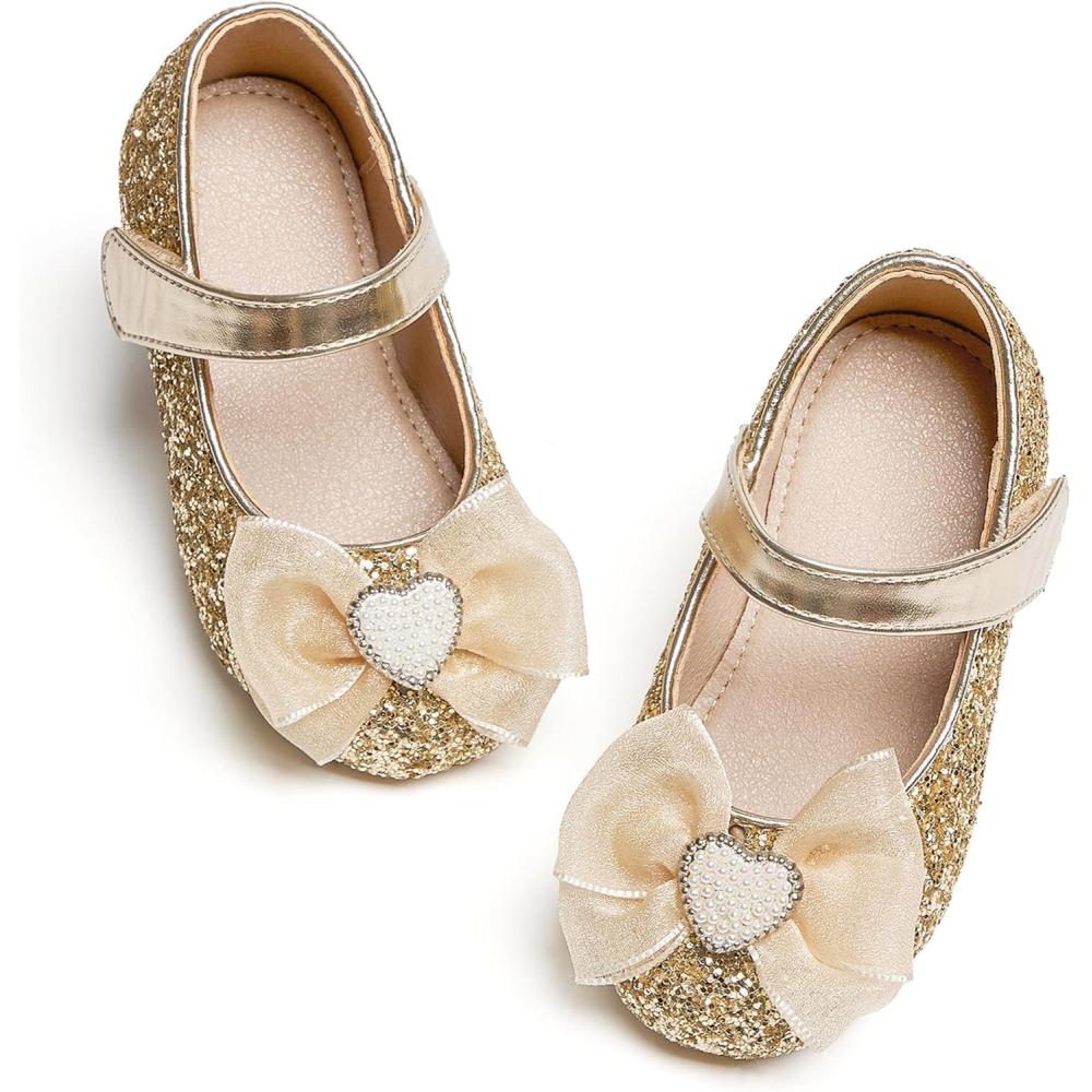 imageGINFIVE Toddler Girls Dress Shoes Little Girls Mary Janes Ballerina Flats Shoes ToddlerGn29gold