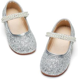 imageGINFIVE Toddler Girls Dress Shoes Little Girls Mary Janes Ballerina Flats Shoes ToddlerGa01silver