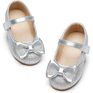 imageGINFIVE Toddler Girls MaryJane Little Girls Slip On Shoes Glitter Ballerina Flats ToddlerGa04silver