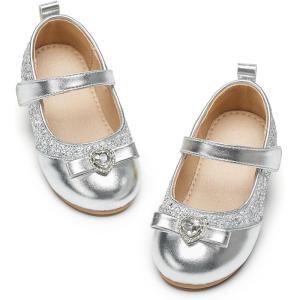 imageGINFIVE Toddler Girls Dress Shoes Little Girls Mary Janes Ballerina Flats Shoes ToddlerGa02silver