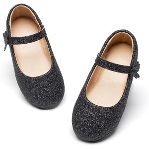 imageGINFIVE Toddler Girls Dress Shoes Little Girls Mary Janes Ballerina Flats Shoes ToddlerGh26glitter Black