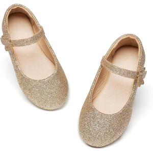 imageGINFIVE Toddler Girls Dress Shoes Little Girls Mary Janes Ballerina Flats Shoes ToddlerGh26glitter Gold