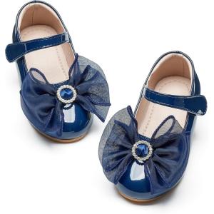 imageGINFIVE Toddler Girls Dress Shoes Little Girls Mary Janes Ballerina Flats Navy Blue Shoes Toddler 12