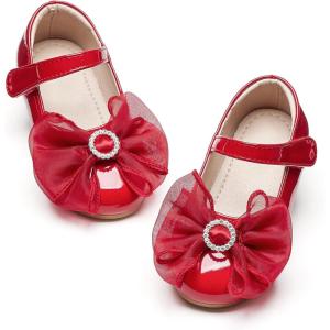 imageGINFIVE Toddler Girls Dress Shoes Little Girls Mary Janes Ballerina Flats Red Shoes Toddler 12