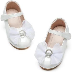 imageGINFIVE Toddler Girls Dress Shoes Little Girls Mary Janes Ballerina Flats White Shoes Toddler 12