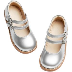 imageGINFIVE Toddler Girls Dress Shoes Little Kids Flats School Mary Janes ShoesGn53silver