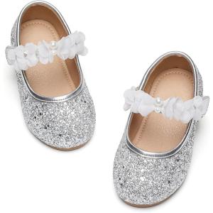 image:imageGINFIVE Toddler Girls Dress Shoes Little Girls Mary Janes Ballerina Flats Shoes ToddlerGa10silver