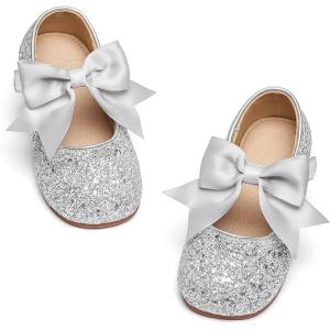 image:imageGINFIVE Toddler Girls Dress Shoes Mary Janes Ballerina Flats for Girls Shoes ToddlerGa13silver
